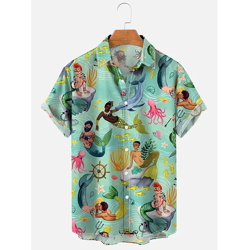 Camisas con estampado de sirenas en 3D para hombres, camisas cortas con estampado de patrones Hentai, camisas divertidas a la moda, blusas geniales,