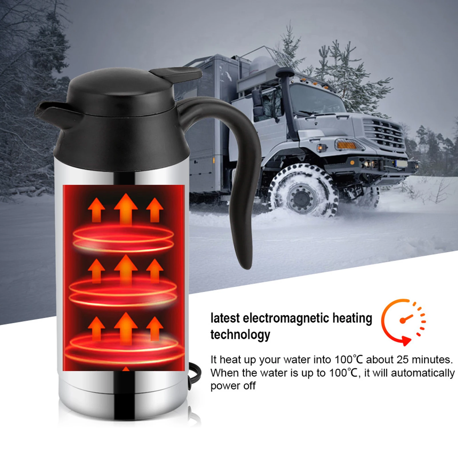 750ml Heiz becher, 12V 750ml Edelstahl Elektroauto Wasserkocher-Reise kaffee heizung mit automatischer Abschaltung für heiße Getränke