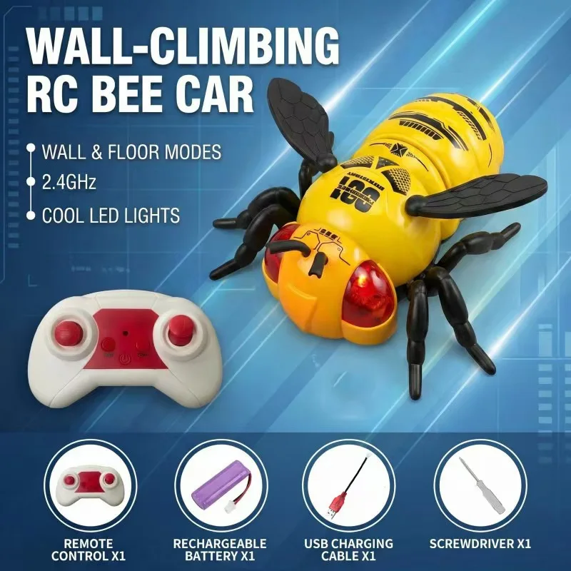 New Remote Control Wall Climbing Car, Simulation Bee Animal RC Toy, Kids Creative Electric Toy with Light Effect