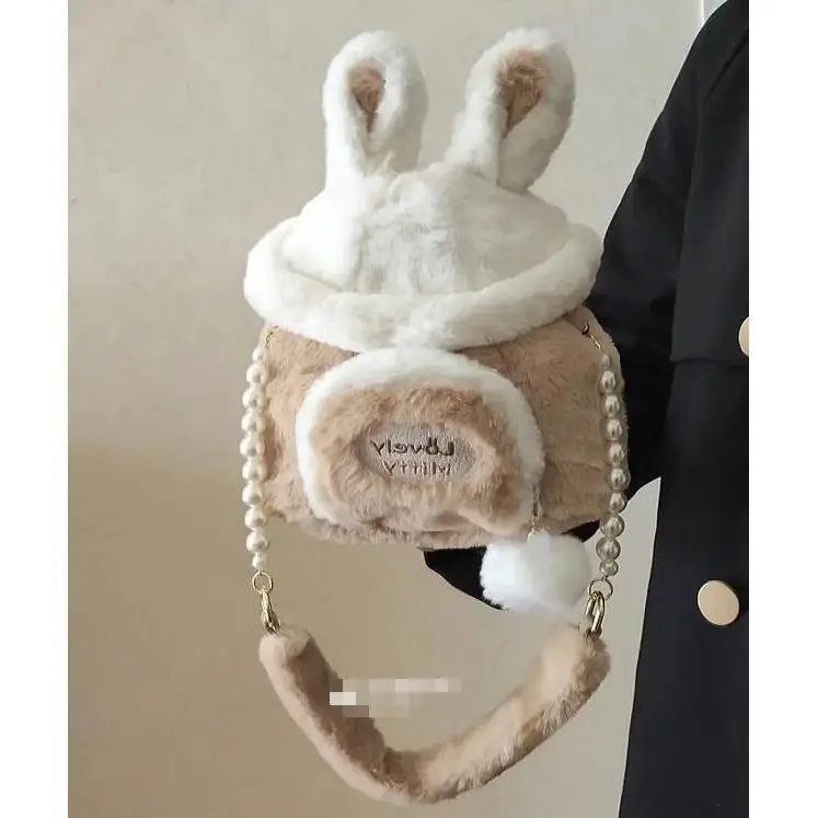 Kawaii Japanese Bag Autumn and Winter Soft Plush Storage Bag Women Bag Messenger Bag Cute Bunny Ears Large Capacity Tote Bag