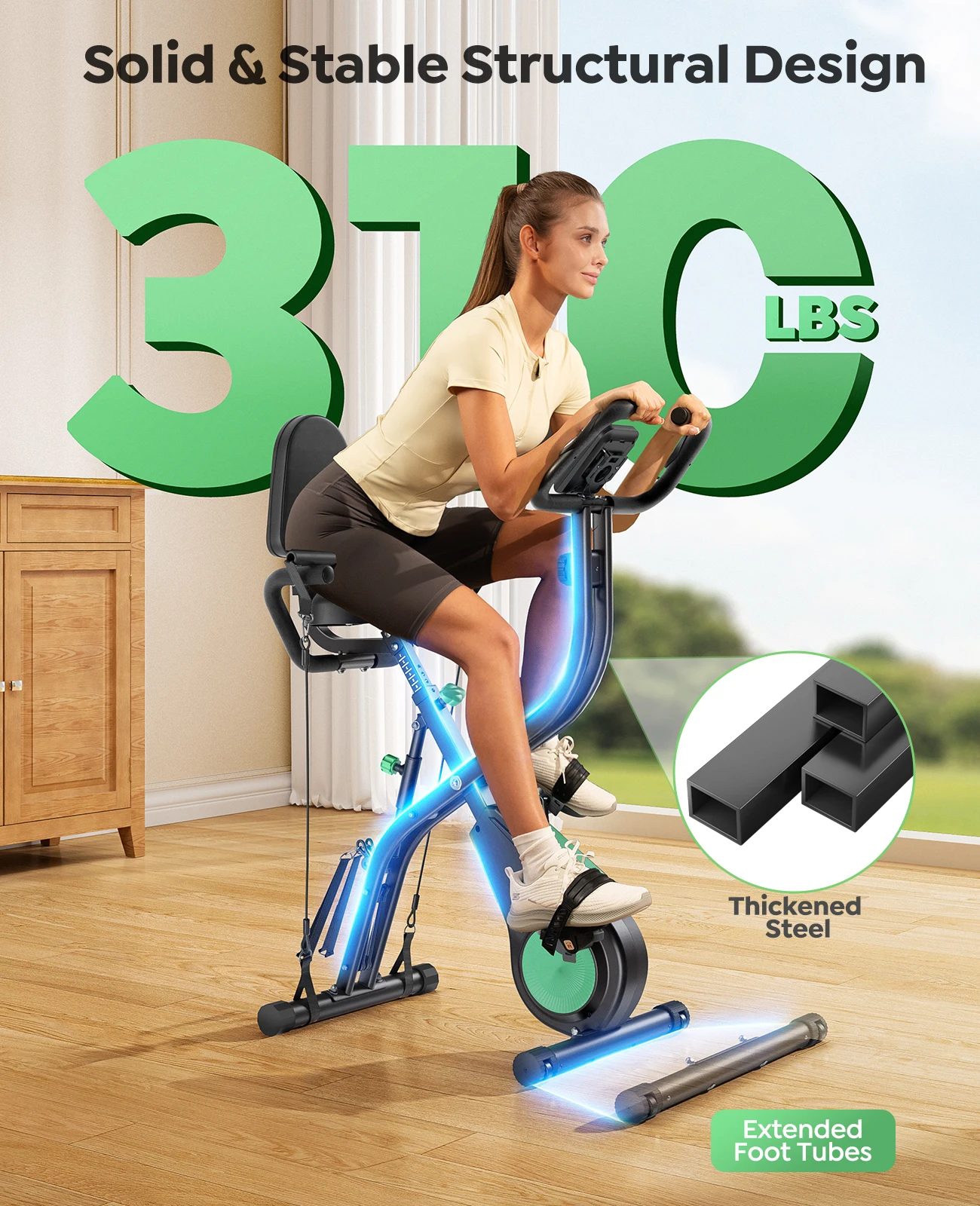 Toputure TEB4 Klappbares Heimtrainer-Fahrrad mit Bremsbelag, geräuscharmes Indoor-Cycling-Bike, 310 lbs Tragkraft, Tablet-Halterung, Fitness-Fahrrad