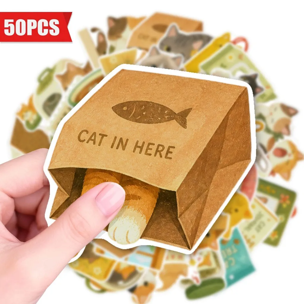 50Pcs Cute Cat Daily Supplies Creative Stickers, Waterproof Decals for Water Bottle Luggage Tablet DIY AnimeWorlds Store