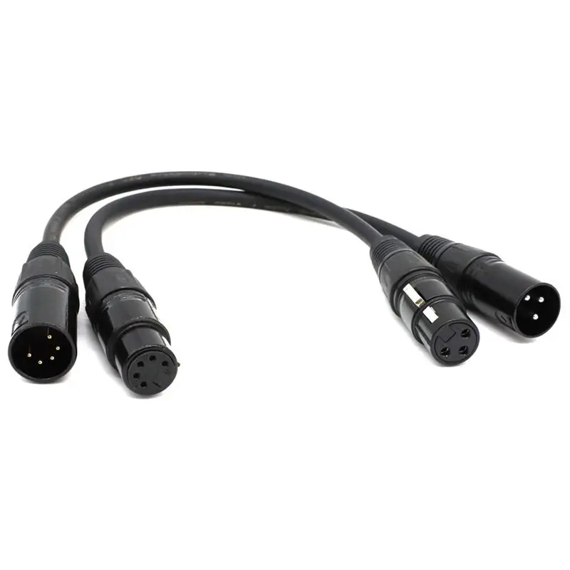 SQPP-XLR Male 3 Pin To XLR Female 5 Pin And XLR Female 3 Pin To XLR Male 5 Pin Audio Cable, For Microphone DMX Stage Light