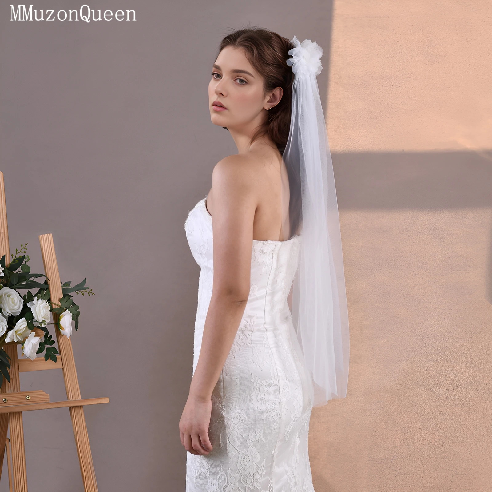 TOPQUEEN V233 A Pair of Waist Length 3D Flower Mini Comb Veils Suitable for Women's Party Gatherings Multiple Wearing Styles