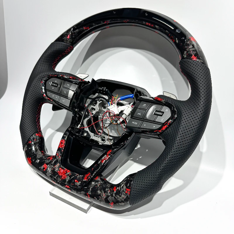 Red forged carbon fiber LED speed display steering wheel for Toyota Alphard view 4