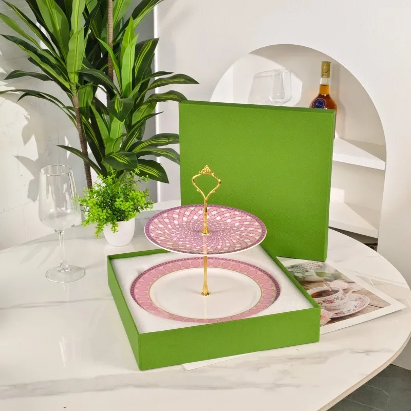 European 2-layer cake plate fruit plate, living room household ceramic creative candy wedding cake plate pastry display stand