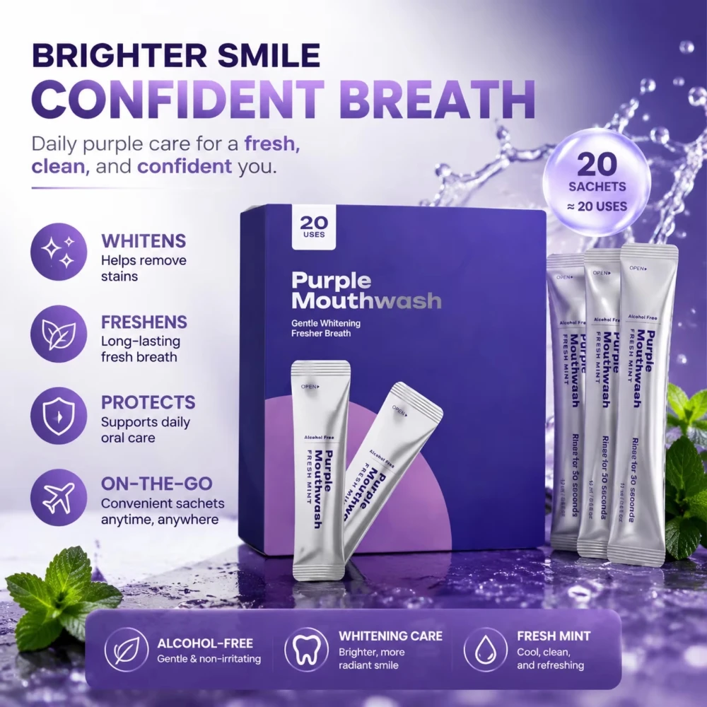 Purple Mouthwash for Teeth Whitening Color Correcting Mouthwash Sachets Supports Gum Health Mint Tooth Clean Mouth Wash