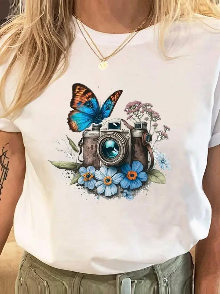 Clothes Short Sleeve T Clothing Print Women Female Butterfly Camera Trend Cute Sweet 90sFashion Lady Graphic Tee Casual T-shirts