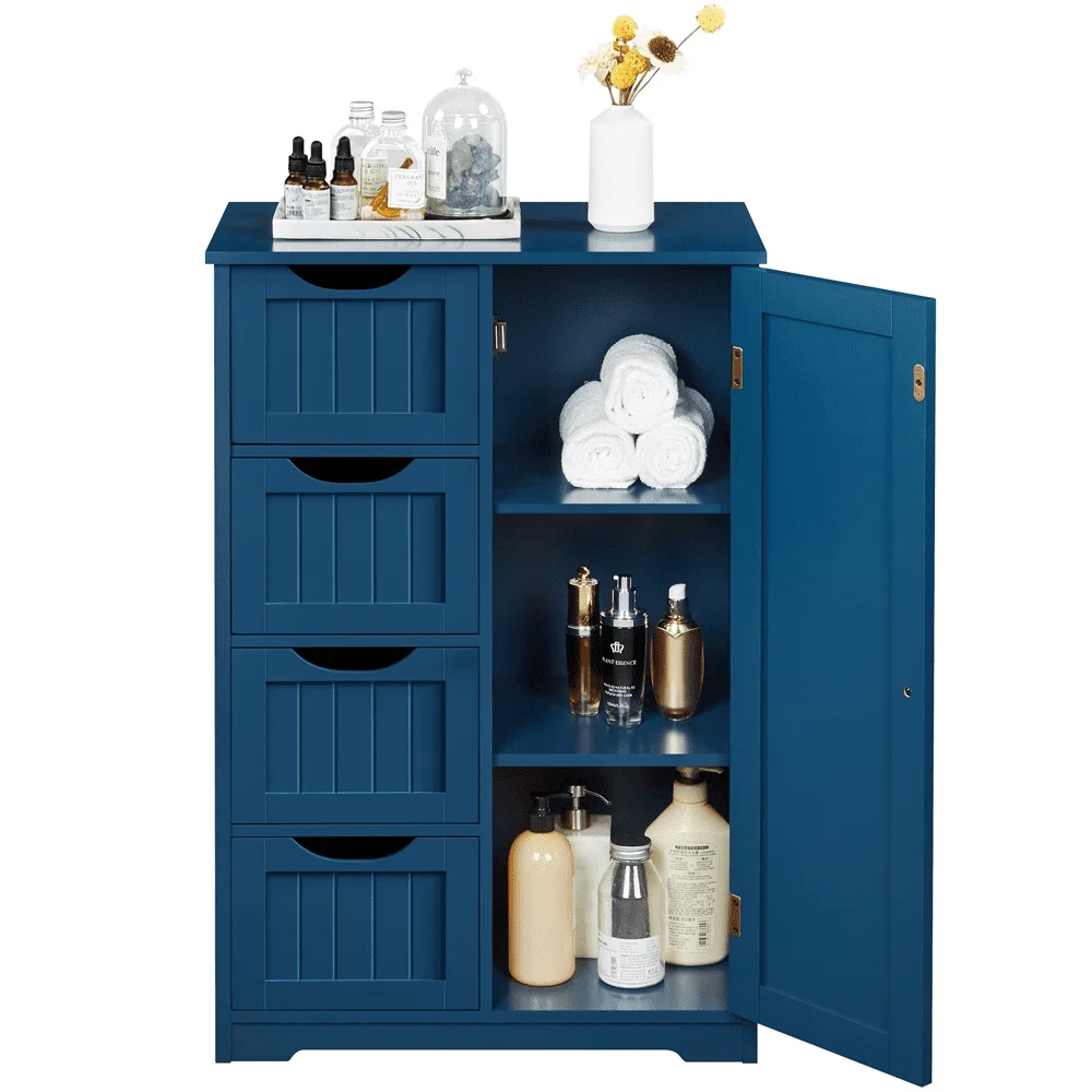 

Wooden Storage Cabinet with 4 Drawers for Bathroom, Navy Blue