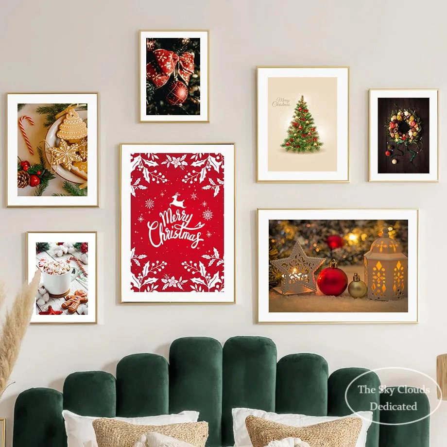 

Santa Claus Christmas Tree Gingerbread Elk Red Living Room Bedroom Decoration Hanging Drawing Core Poster