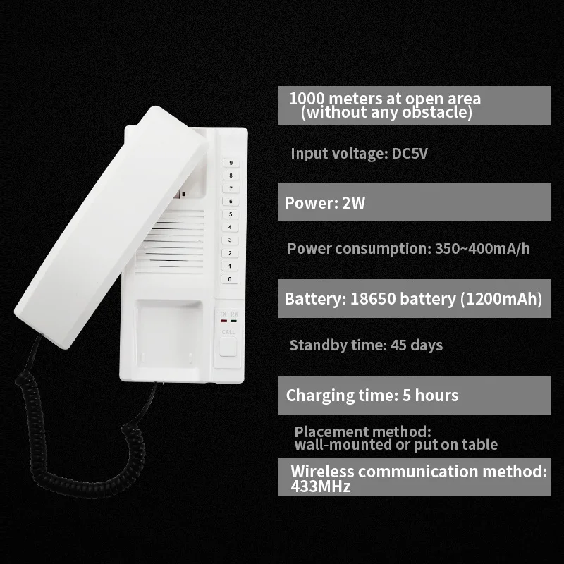 K5 433MHz Wireless Audio Intercom System Two Way Telephone Expandable Handsets Interphone Elevator Intercom System