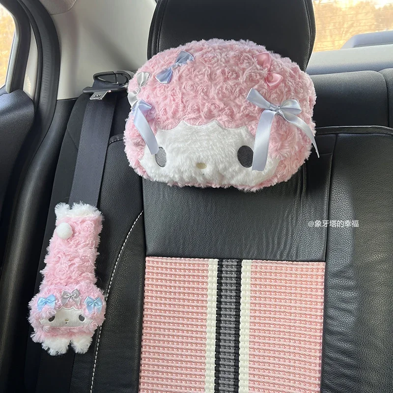 Lovely My Melody Headrest Seat Belt Cover for Car Seat Japanese Style Car Decoration Kawaii Back Cushion Pillow Xmas Gift Girl