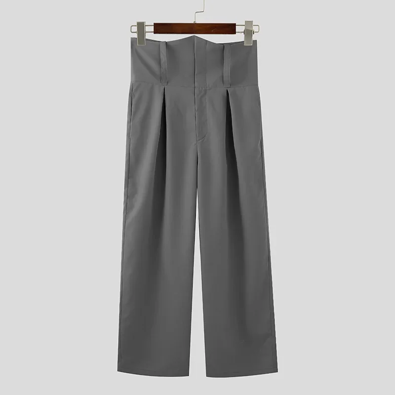 INCERUN 2026 American Style Trousers Fashion Men's Solid High Waisted Long Pant Casual Streetwear Loose Wide Leg Pantalons S-5XL
