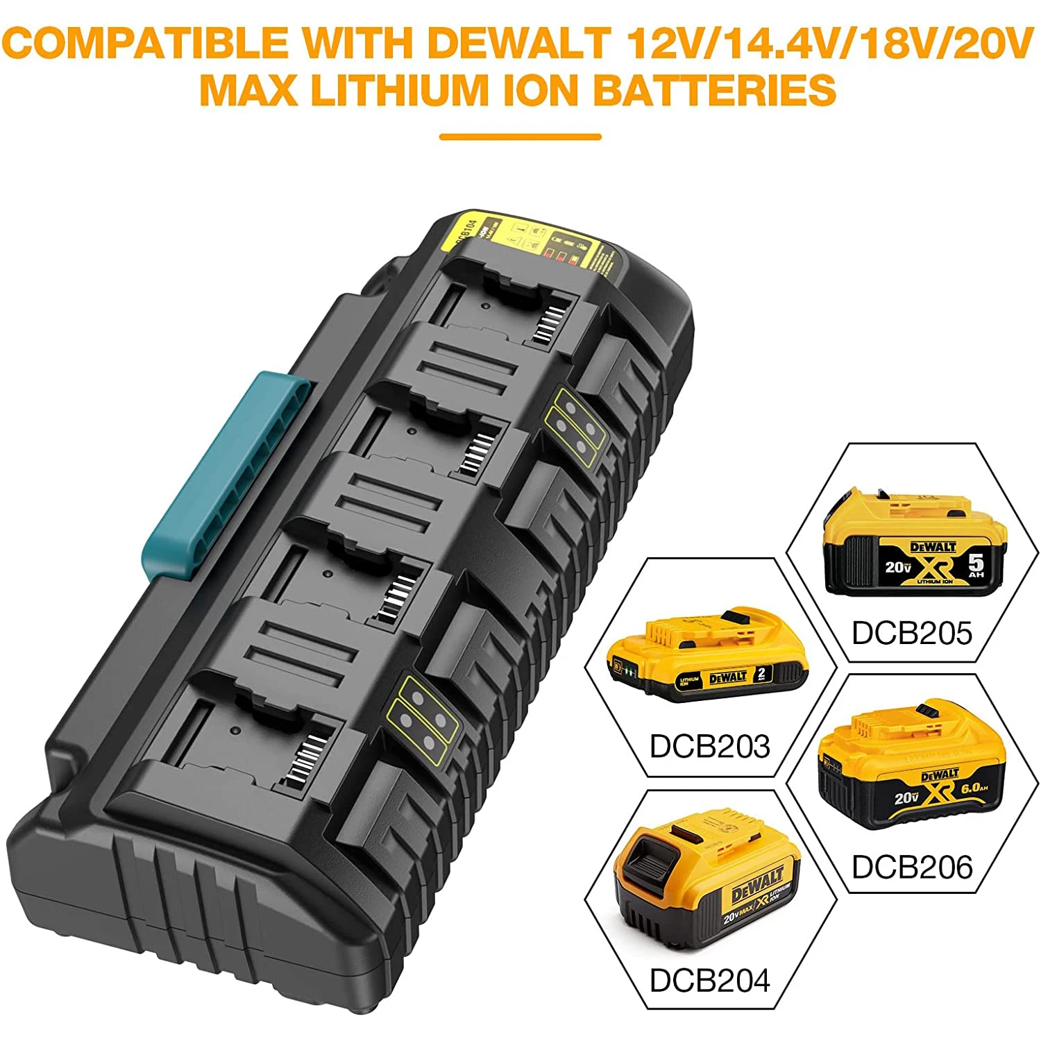 Cargador de corriente rápida para Dewalt, dispositivo con 4 puertos, 3A, 10,8 V, 14,4 V, 18V, 20V, batería de litio flexible, DCB112, DCB115, DCB104