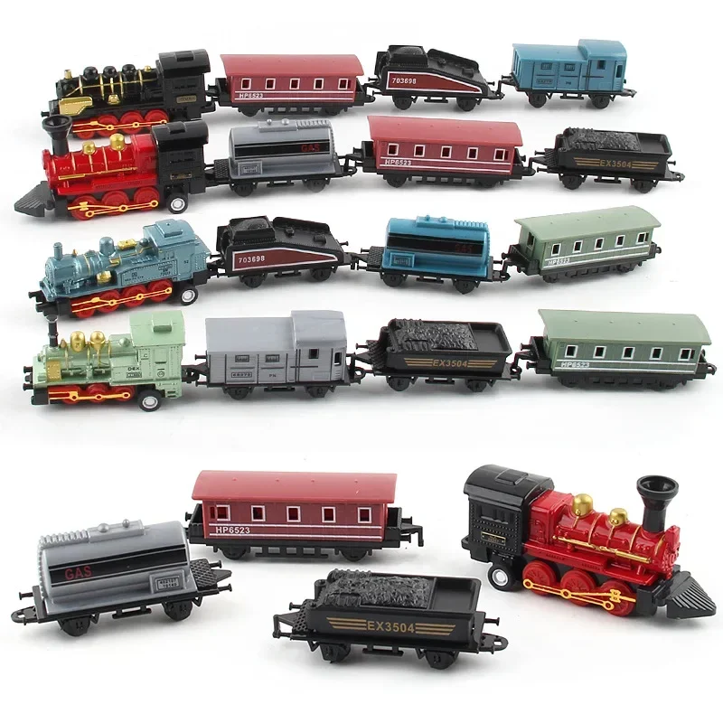 Diecast 1:60 liga carro de brinquedo veículos retro trem a vapor carrinho de brinquedo puxar para trás modelo trem crianças brinquedos conjunto para meninos presentes