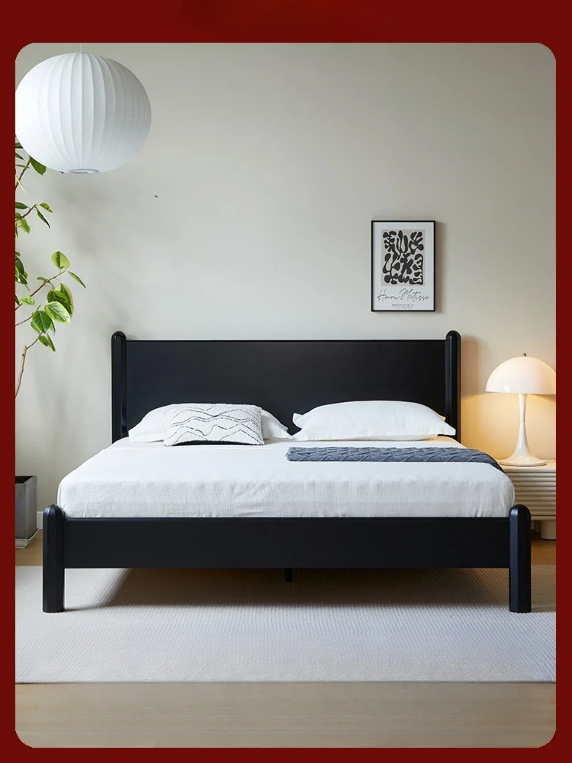 Bourbon/Yunshu bed/Italian minimalist bed 1.8 meters double lacquered solid wood bed master bedroom simple black bed