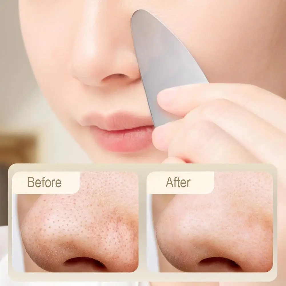 الفولاذ المقاوم للصدأ غوا شا أدوات الوجه الوجه مدلك أداة تنظيف الرؤوس السوداء تشديد تدليك الجلد غواشا الجمال أداة #5