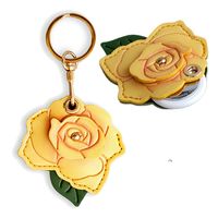 PU Leather Rose Flower Bag Keychain Metal Key Ring 3D Rose Entrance Guard Card Holder Portable Decorative
