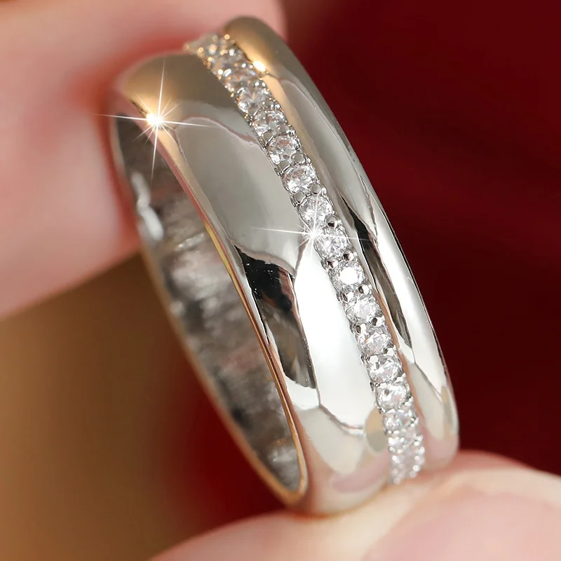 Women's Single Row Track Shiny Ring Synthetic Zircon Embedded Design Minimalist Ring Jewelry For Daily Commuting and Dating