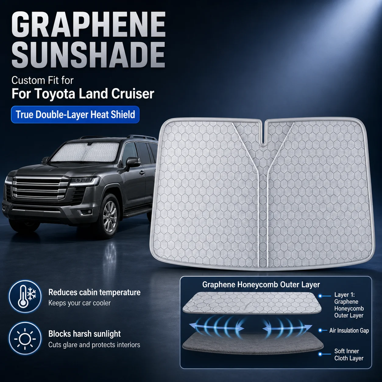 For Toyota Land Cruiser Graphene Windshield Sunshade Custom Fit Car Sunshade UV Sun Protection Car Interior Accessories