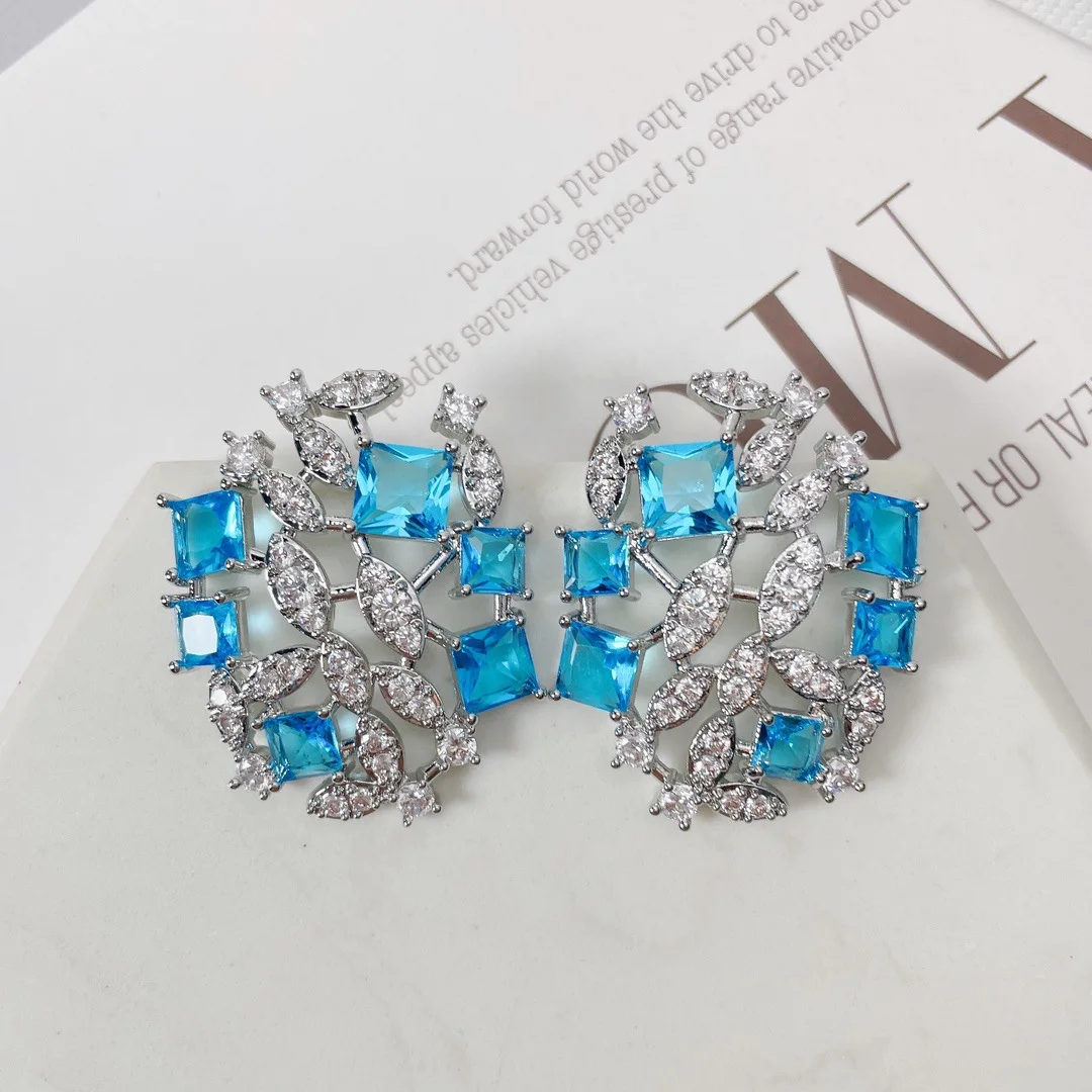 Bilincolor Fashionable Three-dimensional Hollow Colored Zircon Flower Earrings