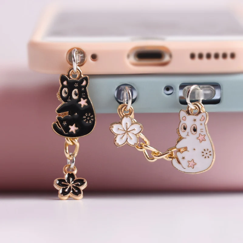 Kawai Phone Dust Plug Charm Cat Anime Anti Dust Cap Pendant Charge Port Plug For iPhone Type C  Android Dust Protection Stopper