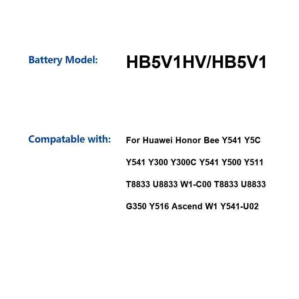 

Аккумулятор HB5V1HV HB5V1 2020 мАч для Huawei Honor Bee Y541 Y5C Y300 Y300C Y500 Y511 T8833 U8833 W1-C00 G350