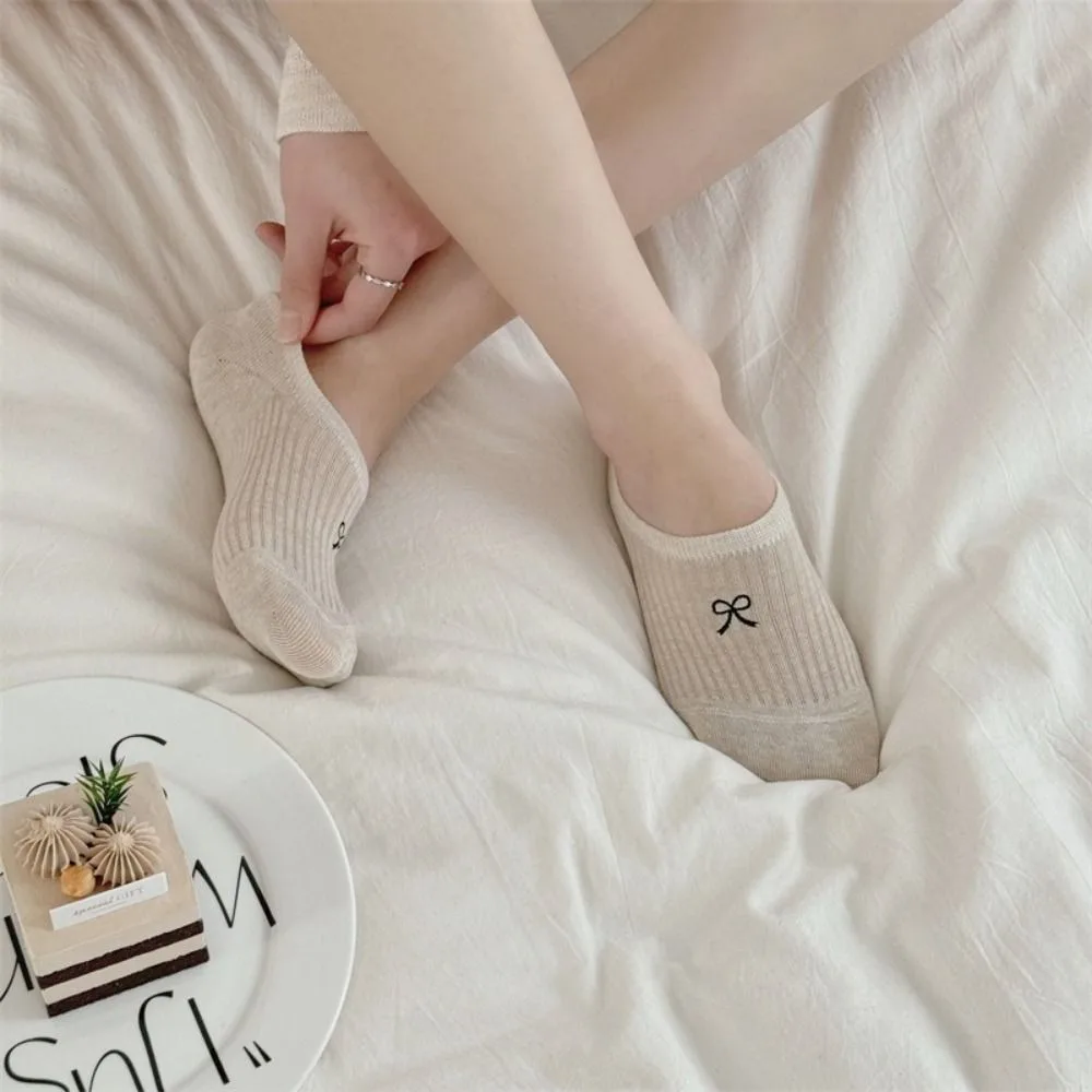 

Embroidery Bowknot Cotton Socks Sweet Bow Breathable Invisible Socks Anti Drop Heel Hosiery Balletcore Boat Socks Daily