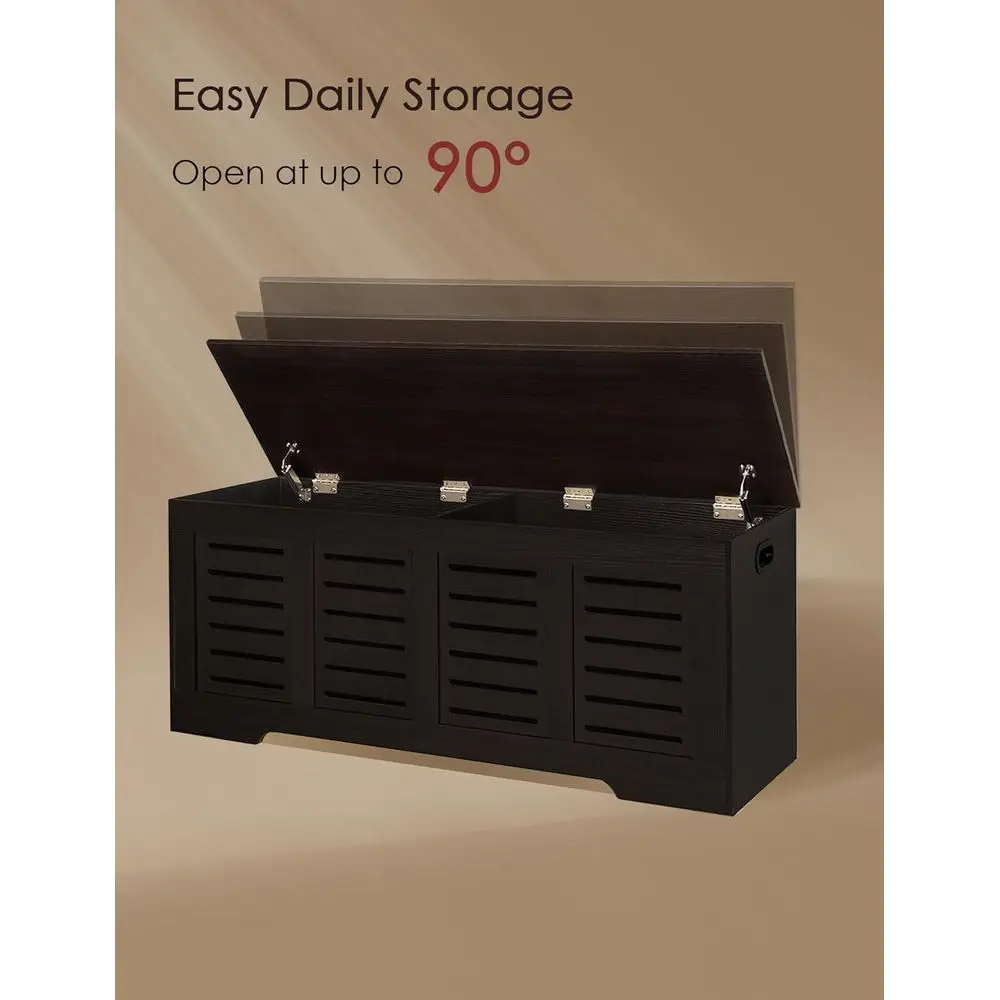 Große Espresso-Aufbewahrungstruhe aus Holz mit Sicherheitsscharnieren und Klappdeckel für die Schuhaufbewahrung im Eingangsbereich im Wohnzimmer und Schlafzimmer