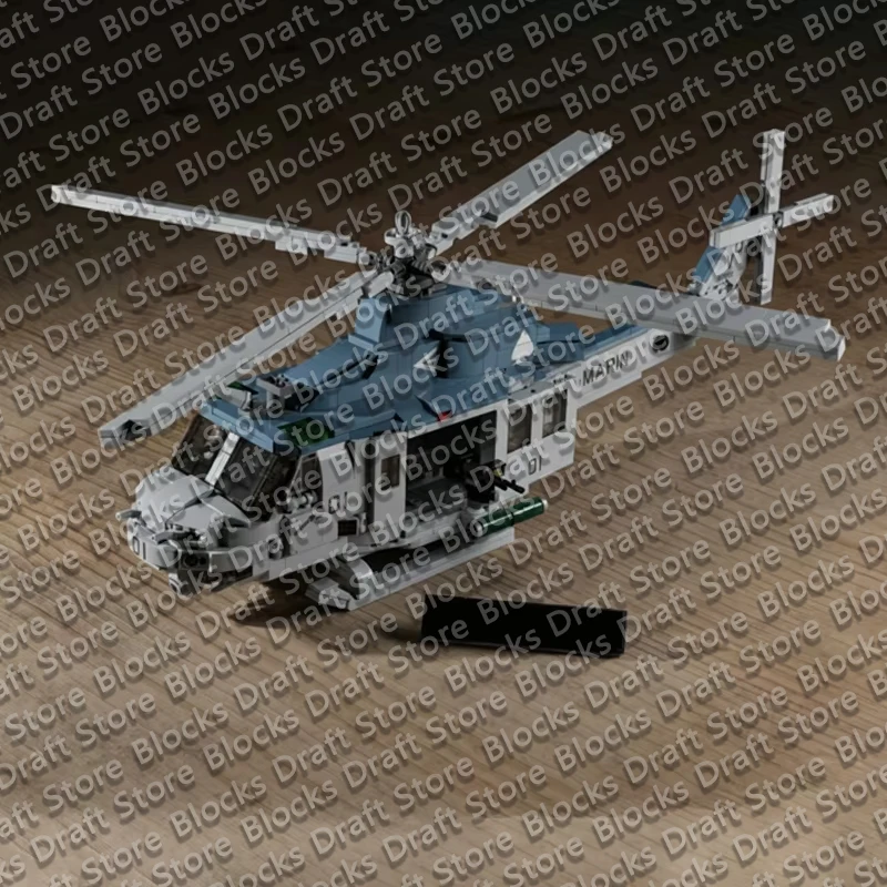 UH-1Y Utility Helicopter Model MOC Building Bricks War Equipment Modular Technology Gifts Holiday Assemble Toys Display QWERT