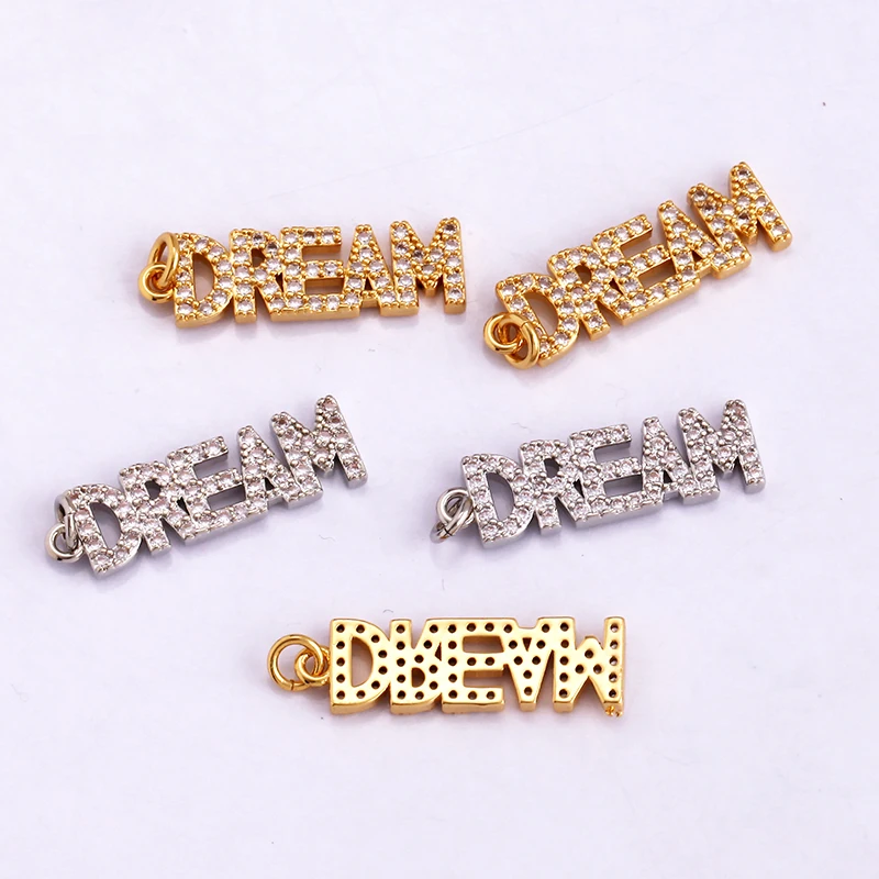 Fine Fashion Inlaid Zirconia LOVE HAPPY LUCKY Letter Charm Pendant,Trendy Jewelry Necklace  Hand Making Supplies M22 K33