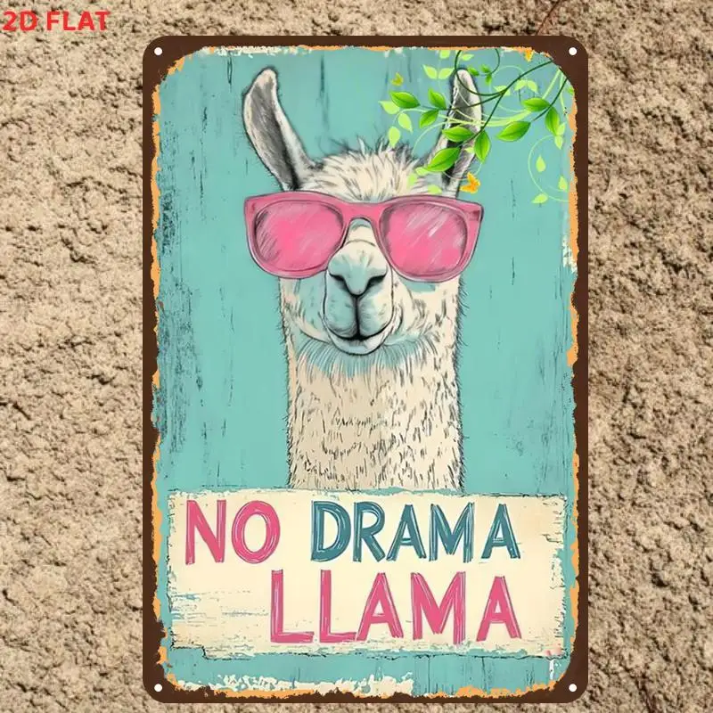 Alpaca Poster 2D Flat Aluminum Retro Metal Sign Decorative Wall Hanging for Home Decor