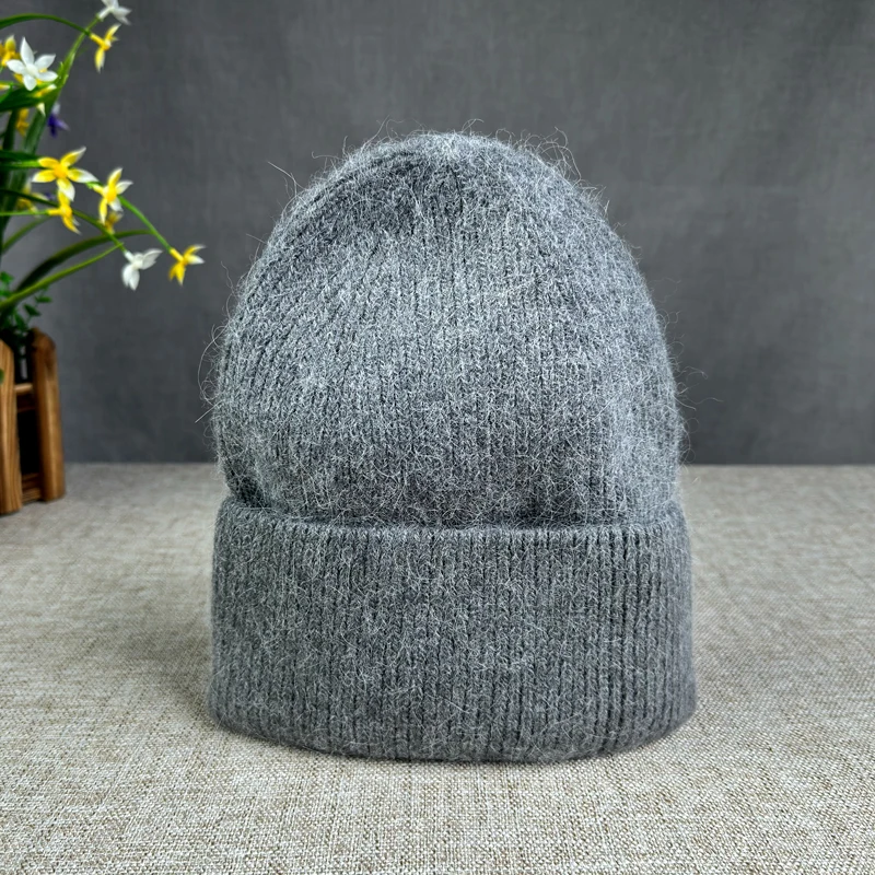 2024 New Angora Rabbit hair Winter Hat For Women Knitted Beanies Hat Bonnet Female Soft Warm travel Skullies Beanies