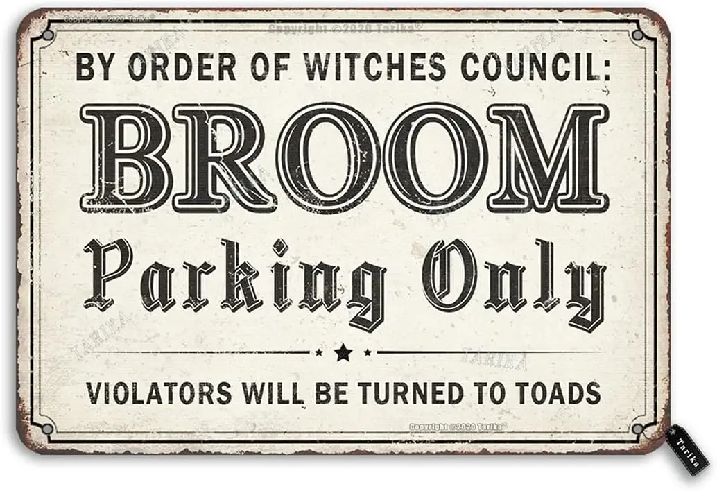 QSHPO By Order Of Witches Council Metal Sign Vintage Broom Parking Only Posters For Club Home Bar Cafe Plaque Wall Decor