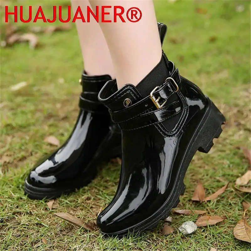 Rain Boots Women Ankle Bootie Waterproof Rubber Walking Shoes Girls Fashion Ladies Winter Shoes for Outdoor Rainy Day