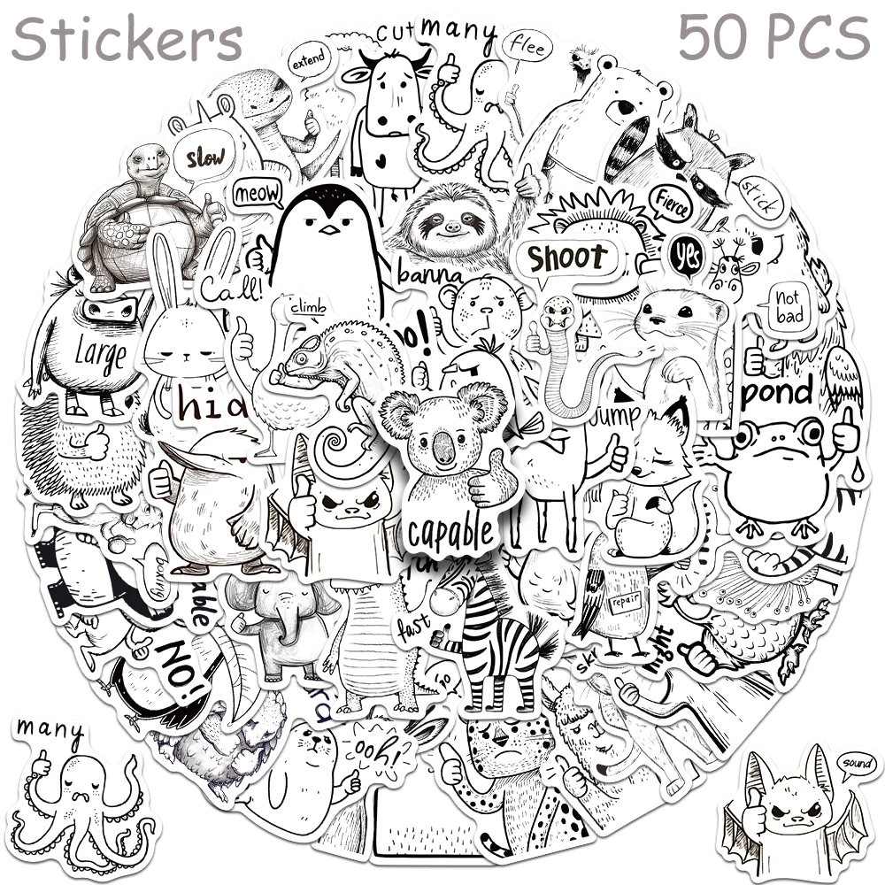 50pcs Thumbs Up Animals Motivational Quotes Stickers Decals For Phone Laptop Luggage Scrapbook Aesthetic Waterproof Stickers