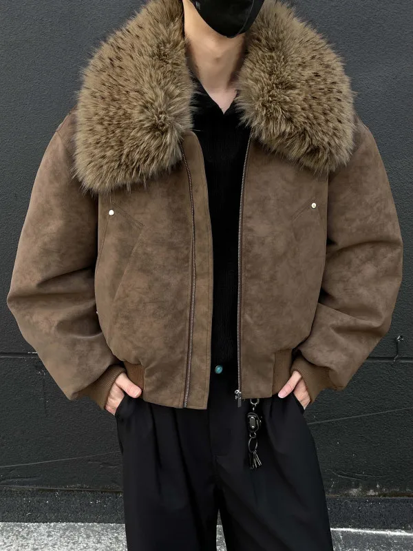 

American Sle ort Leather down Jaet Men's Removable Fur Collar High-End Faion Trendy Cotton Coat Outerwear