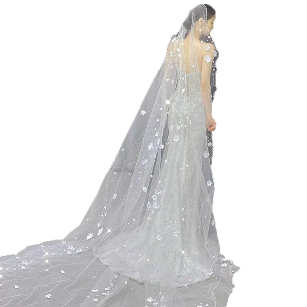 

Grand church wedding veil, bride's flower veil, chiffon hair accessory, pearl style