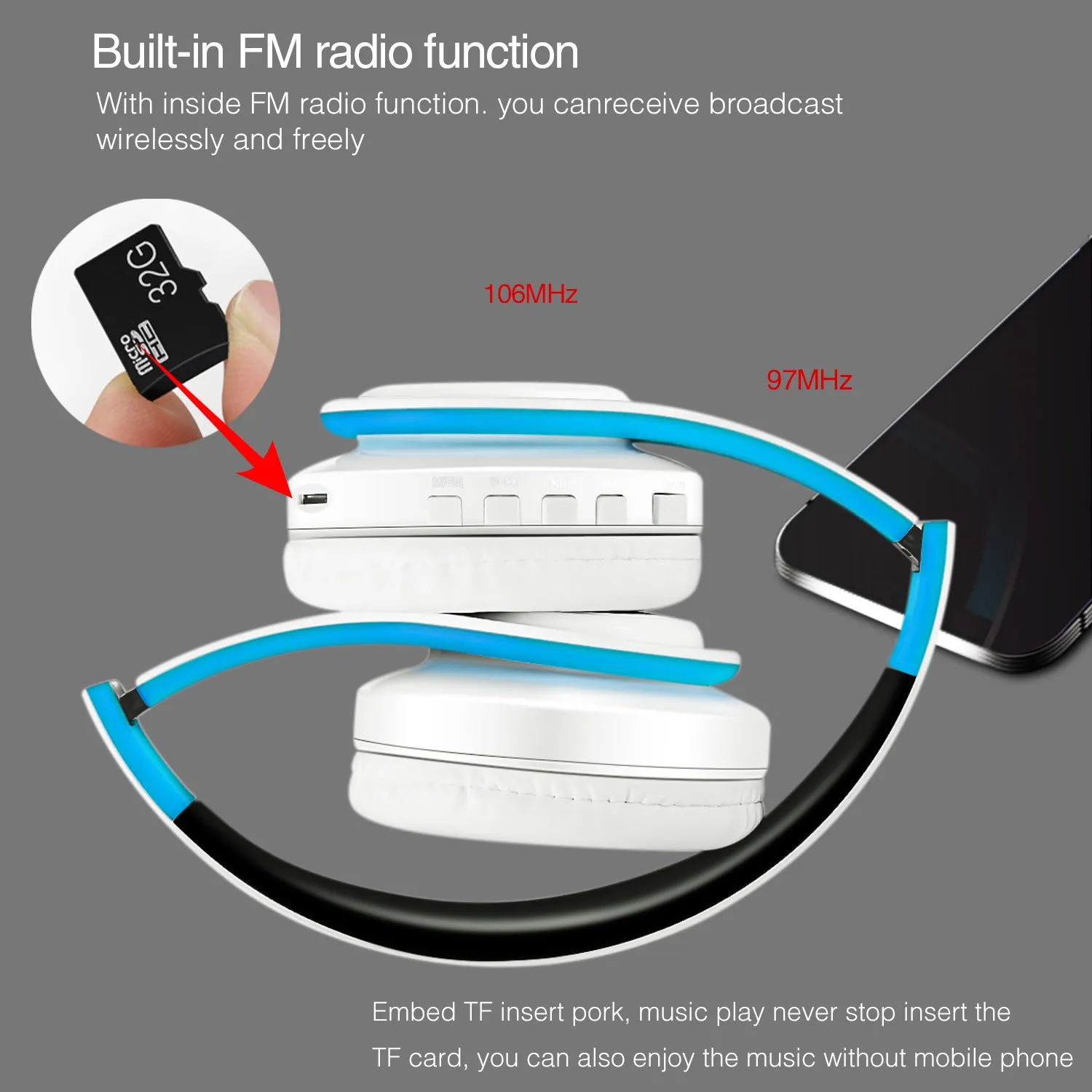 2025 Auricolari musicali colorati Cuffie stereo wireless Auricolare Bluetooth con supporto per microfono Chiamate telefoniche con scheda TF