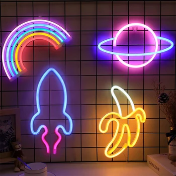Rocket Bar Neon Sign Light Party Muurhangend LED voor Kerstmis Etalage Kunst Muurdecoratie Neonlichten Lamp USB of werkt op batterijen