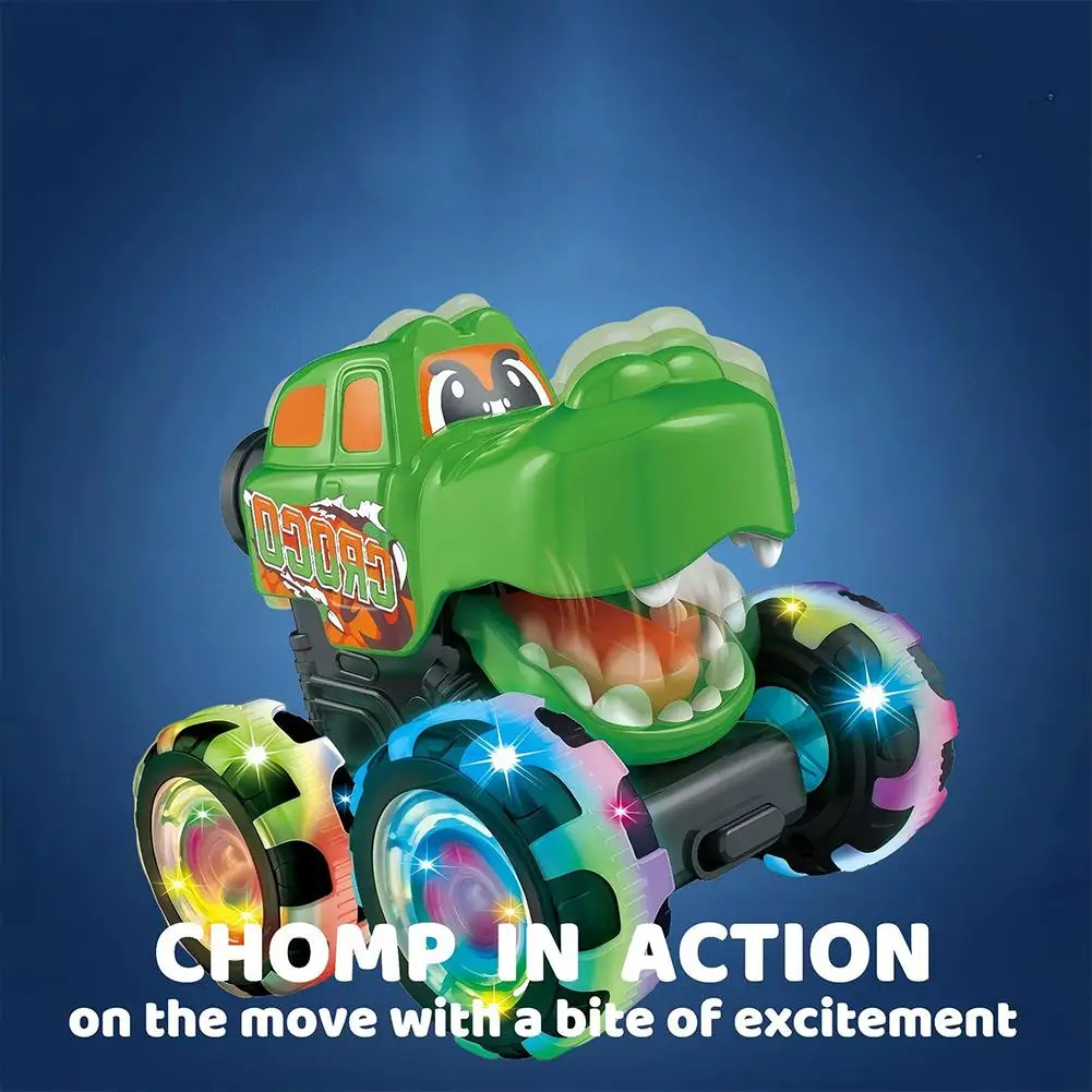 Press & Go Action LED Light-Up Monster Truck Toy Friction Powered Inertia Vehicle with Dynamic Dazzling Color-Changing Wheels