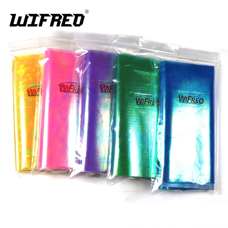 

Wifreo 5bags X 15cmX110cm Strengthened Metalic Holographic Flash Film Durable Sabiki Fish Skin Film Assit Hook Wing Material