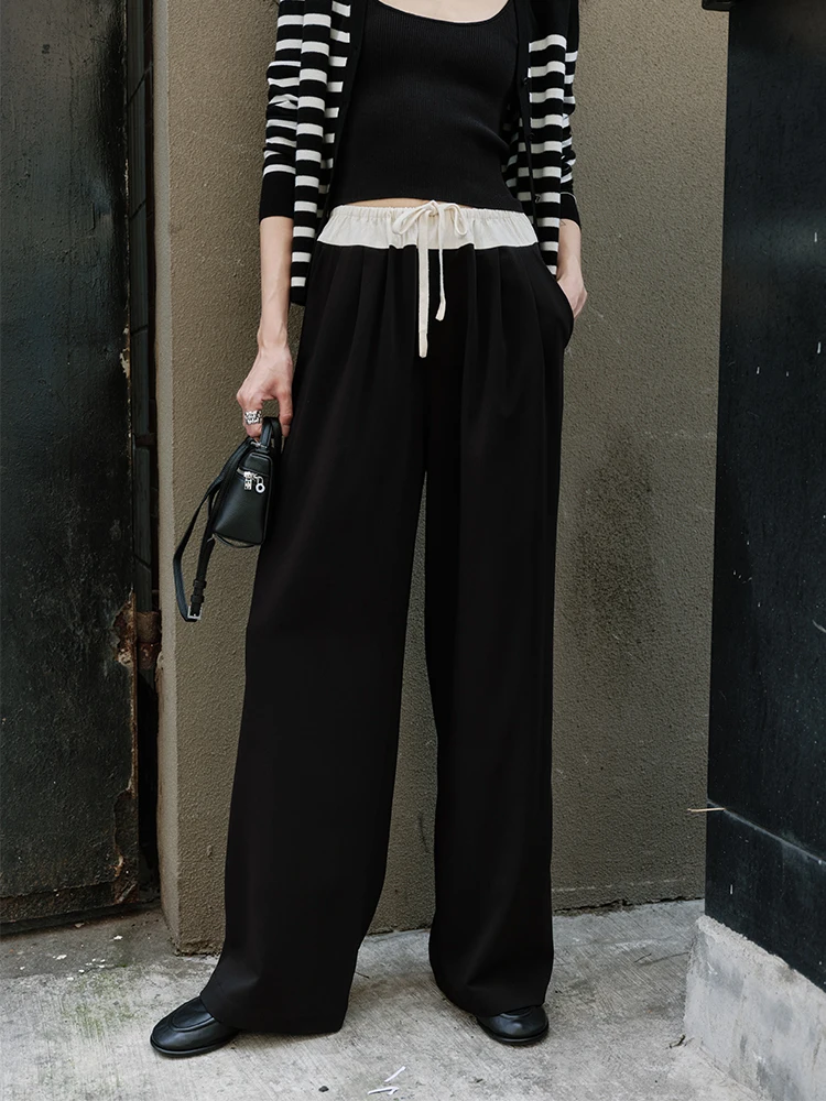 

ChillCozy Comfortable Wide Leg Pants Women's High Waist Casual Straight Cut Trousers with Dstring Cotton Blend Long Pants