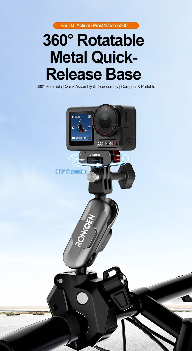 Ronkoen für DJI Osmo Action 6/NANO Zubehör, Metall-Schnellverschlusshalterung, Halterung aus Aluminiumlegierung, drehbares Design – Detail 1
