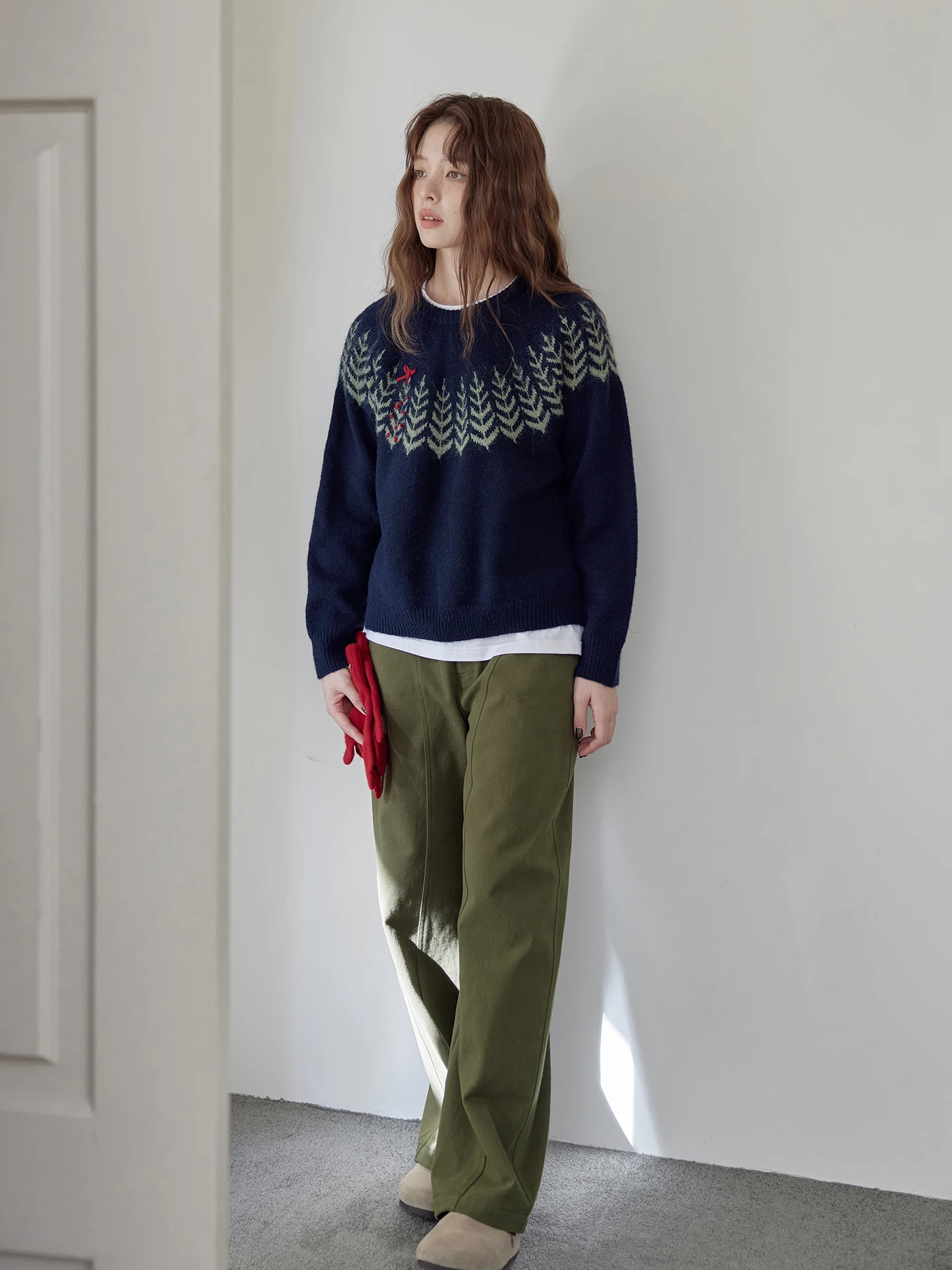 

Mlife Cisas Tree Embroidery Sweater Loose Long Sve Women's Winter Warm Knot Design Slimming Casual Sle