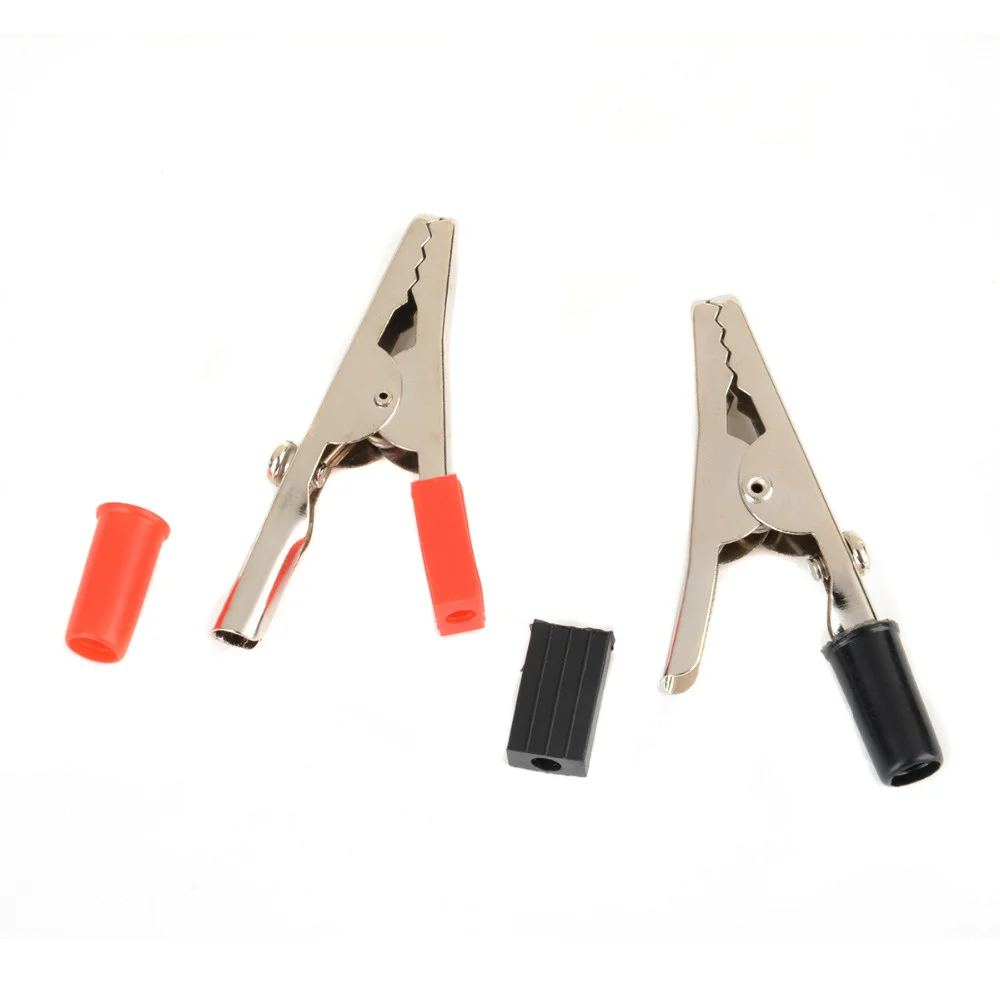 10pcs/lot Insulated Crocodile Clips Plastic Handle Cable Lead Testing Metal Alligator Clips Clamps 52mm Length