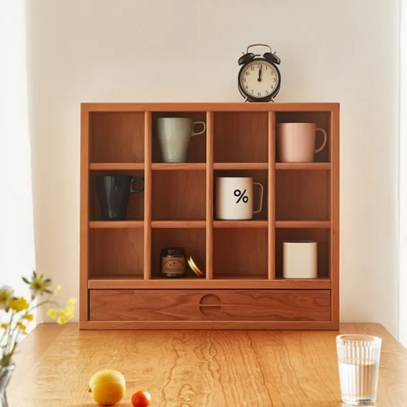 Japanese cup storage rack, display grid coffee cup, teacup rack, solid wood water cup side cabinet, grid rack