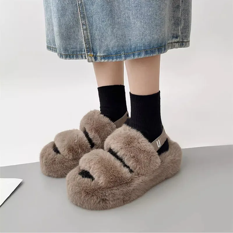 Fashion Mink Fur Slippers Hairy Sandals Slippers for Women Outdoor 2024 New Autumn All-Match Korean Cute Fluffy Chic Furry Shoes