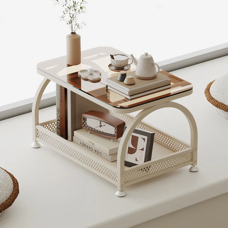！@Floating Window Tatami Window Sill Small Glass Coffee Table Modern Iron Frame Lightweight Portable Living Room High-End Simple