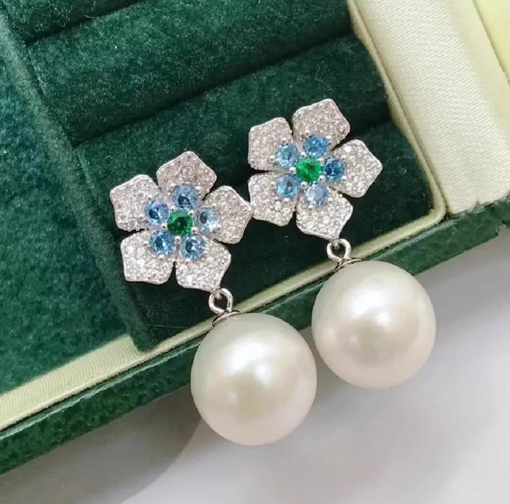 

S925 sterling silver fashionable pearl earrings AAA7-8mm8-9mm9-10mm natural South Sea pearl earrings